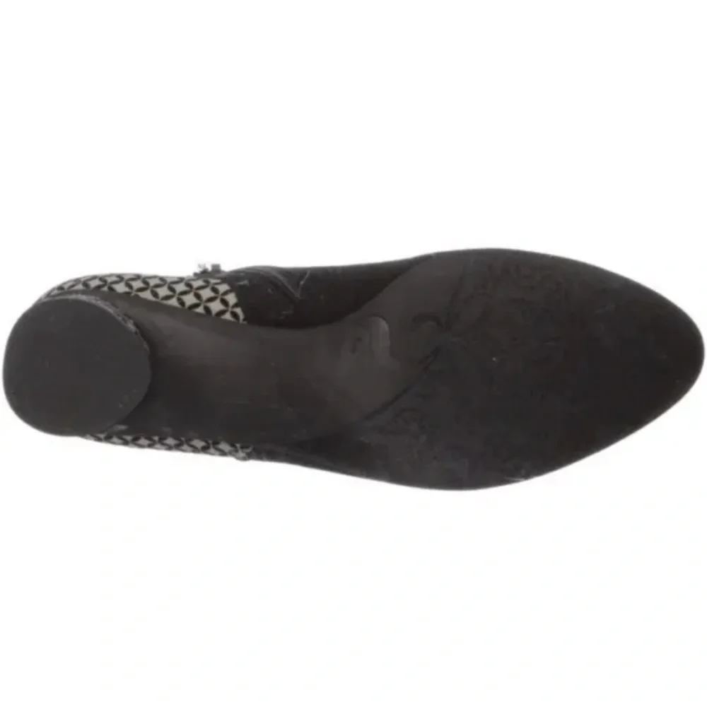 BeautiFeel Women's Dyna Bootie Black Suede Block Heel Grey Velvet Mosaic Zip 36